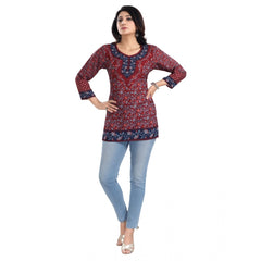 3/4th Sleeve Summer Cool Tunic Short Top (Maroon)