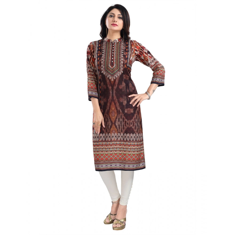 3/4th Sleeve Masleen Tunic Long Kurti (Brown)