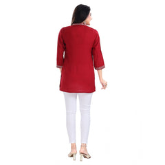 3/4th Sleeve Viscose Tunic Short Top (Red)