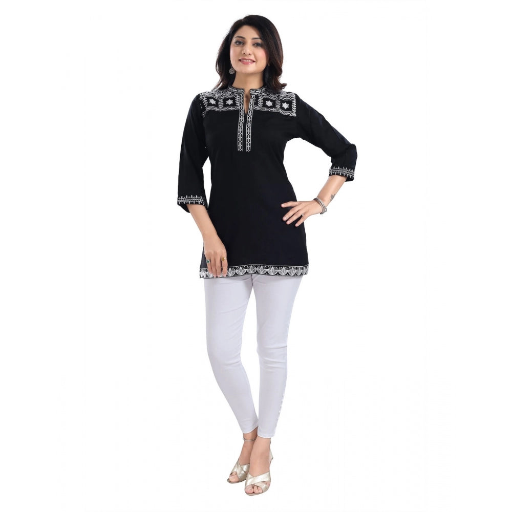 3/4th Sleeve Viscose Tunic Short Top (Black)