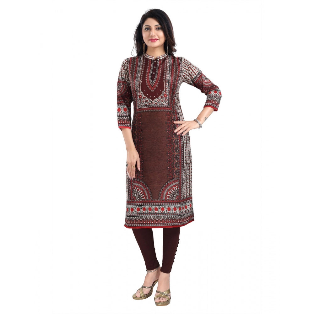 3/4th Sleeve Masleen Tunic Long Kurti (Brown)