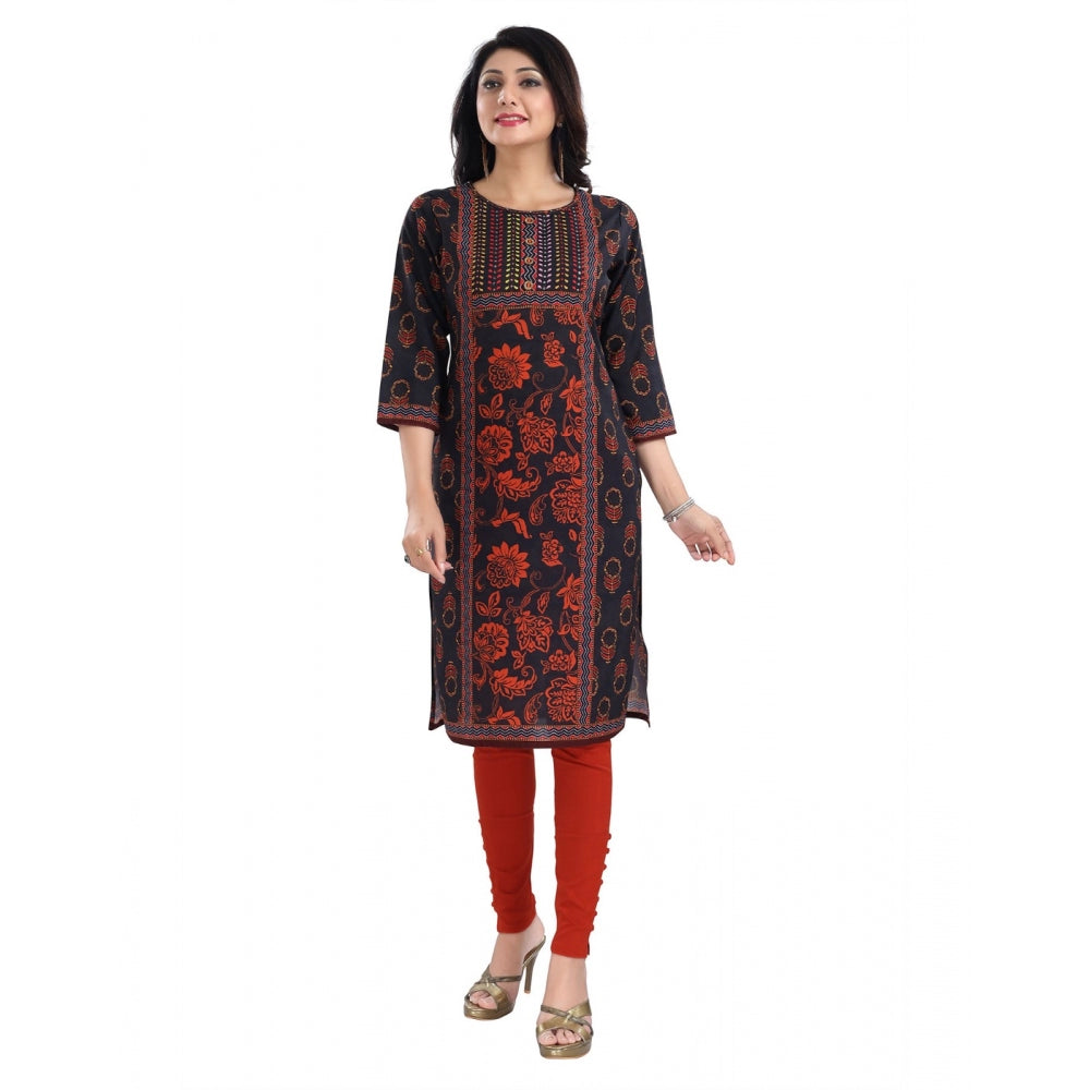 3/4th Sleeve Cotton Blend Tunic Long Kurti (Grey)