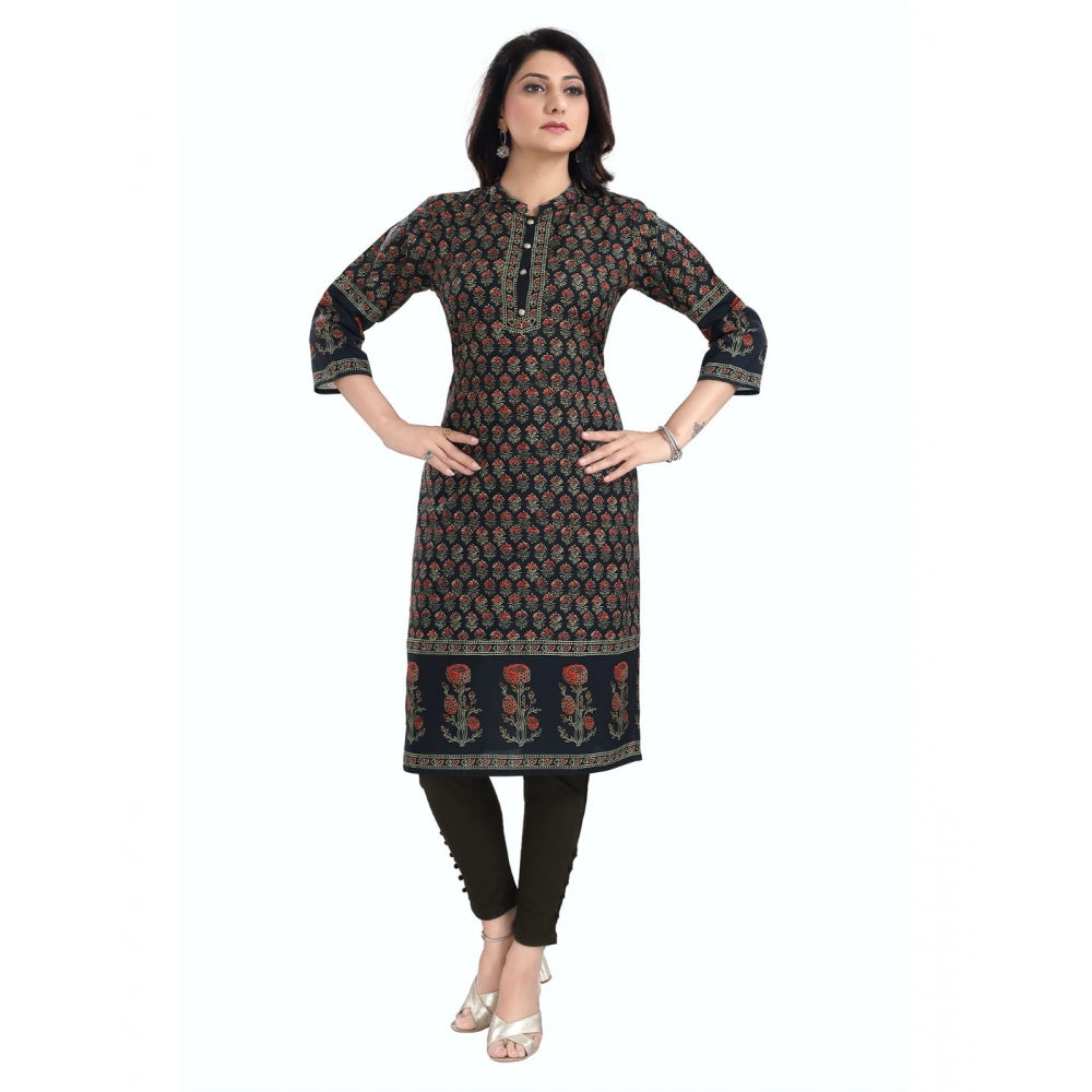 3/4th Sleeve Cotton Blend Tunic Long Kurti (Black)