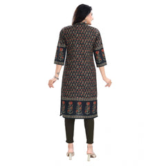 3/4th Sleeve Cotton Blend Tunic Long Kurti (Black)