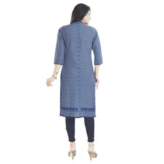 3/4th Sleeve Cotton Blend Tunic Long Kurti (Blue)