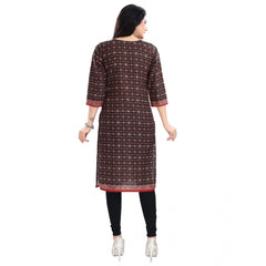 3/4th Sleeve Cotton Blend Tunic Long Kurti (Brown)