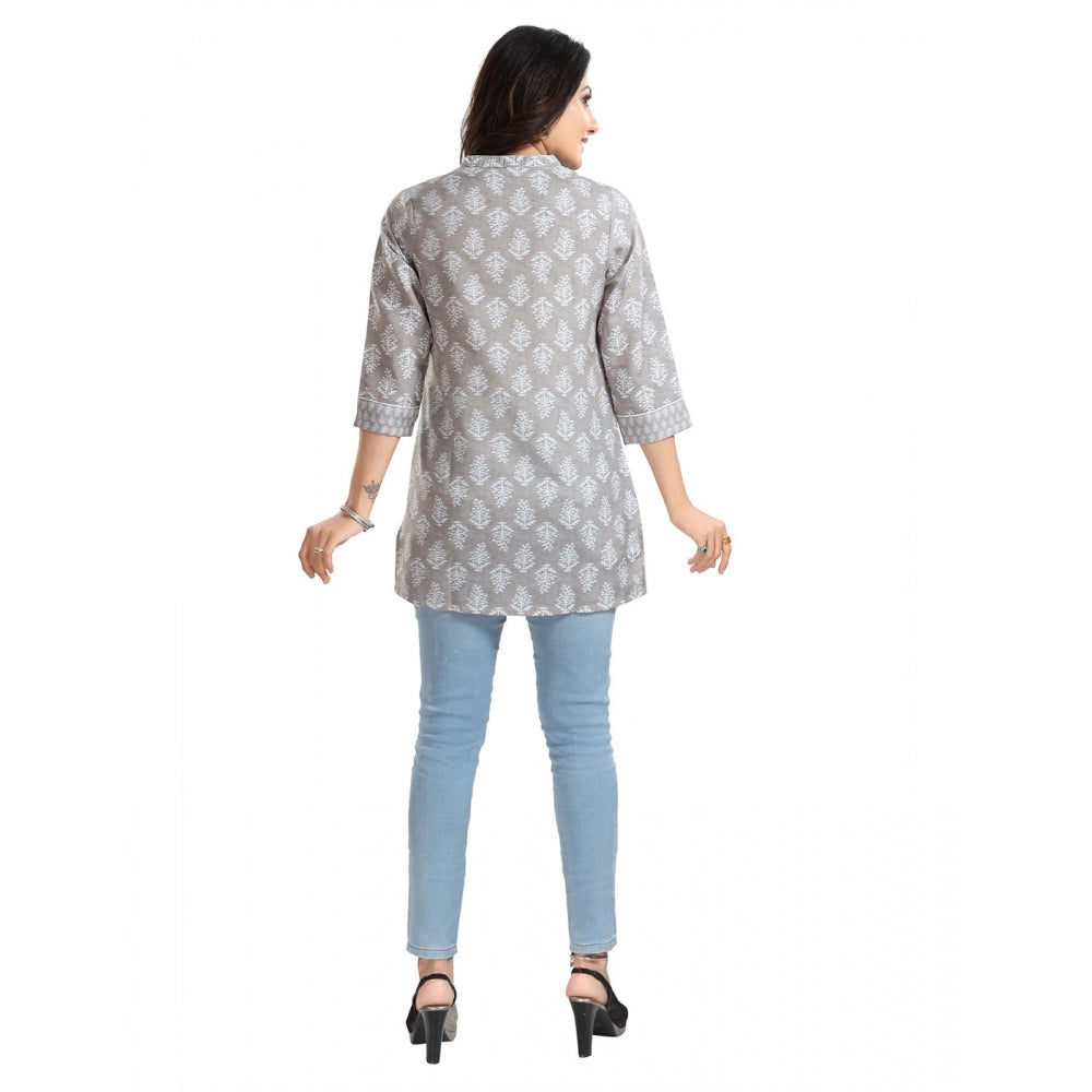 3/4th Sleeve Viscose Blend Tunic Short Top (Grey)