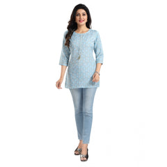 3/4th Sleeve Viscose Blend Tunic Short Top (Blue)