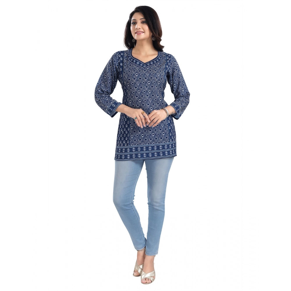 3/4th Sleeve Summer Cool Tunic Short Top (Blue)