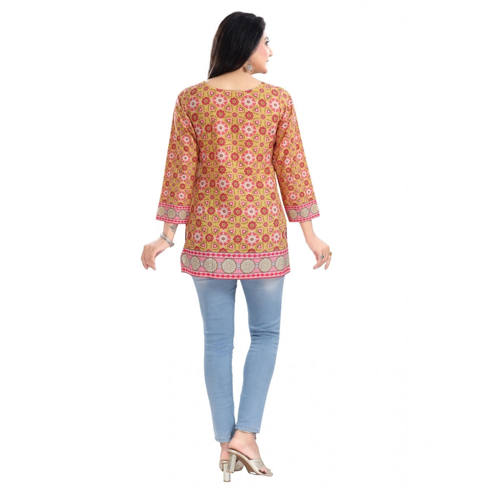 3/4th Sleeve Faux Crepe Tunic Short Top (Multicolor)