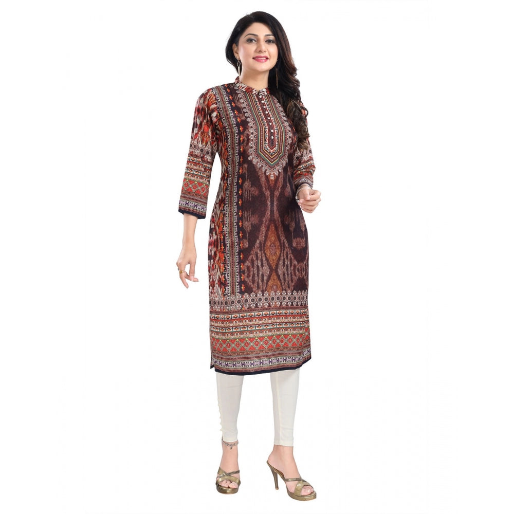 3/4th Sleeve Masleen Tunic Long Kurti (Brown)