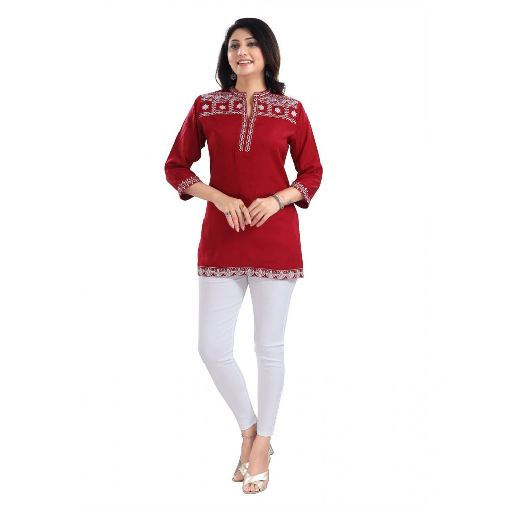 3/4th Sleeve Viscose Tunic Short Top (Red)