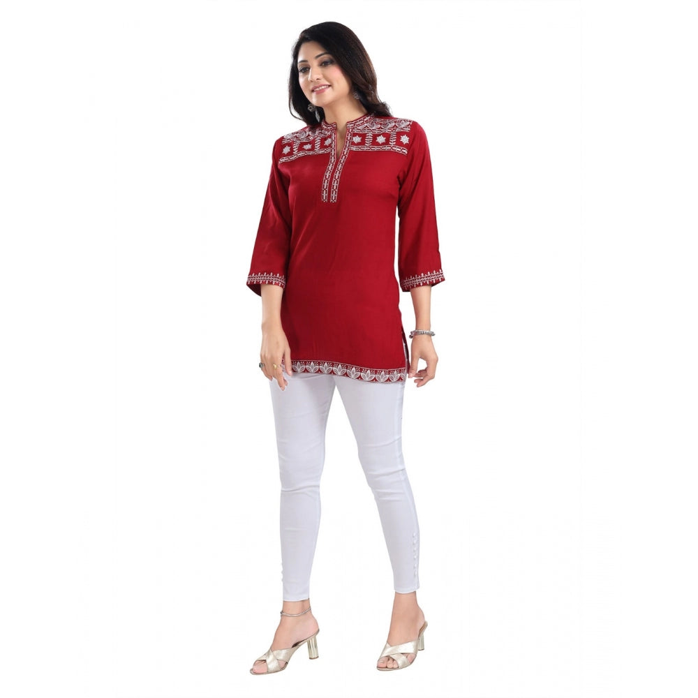 3/4th Sleeve Viscose Tunic Short Top (Red)