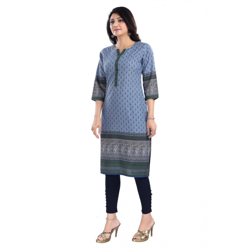 3/4th Sleeve Cotton Blend Tunic Long Kurti (Blue)