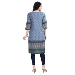 3/4th Sleeve Cotton Blend Tunic Long Kurti (Blue)