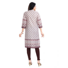 3/4th Sleeve Cotton Blend Tunic Long Kurti (Beige)