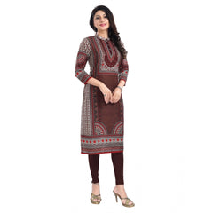 3/4th Sleeve Masleen Tunic Long Kurti (Brown)