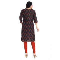 3/4th Sleeve Cotton Blend Tunic Long Kurti (Grey)