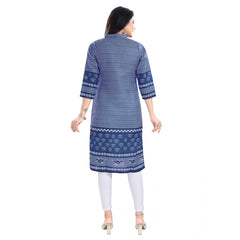 3/4th Sleeve Cotton Blend Tunic Long Kurti (Blue)