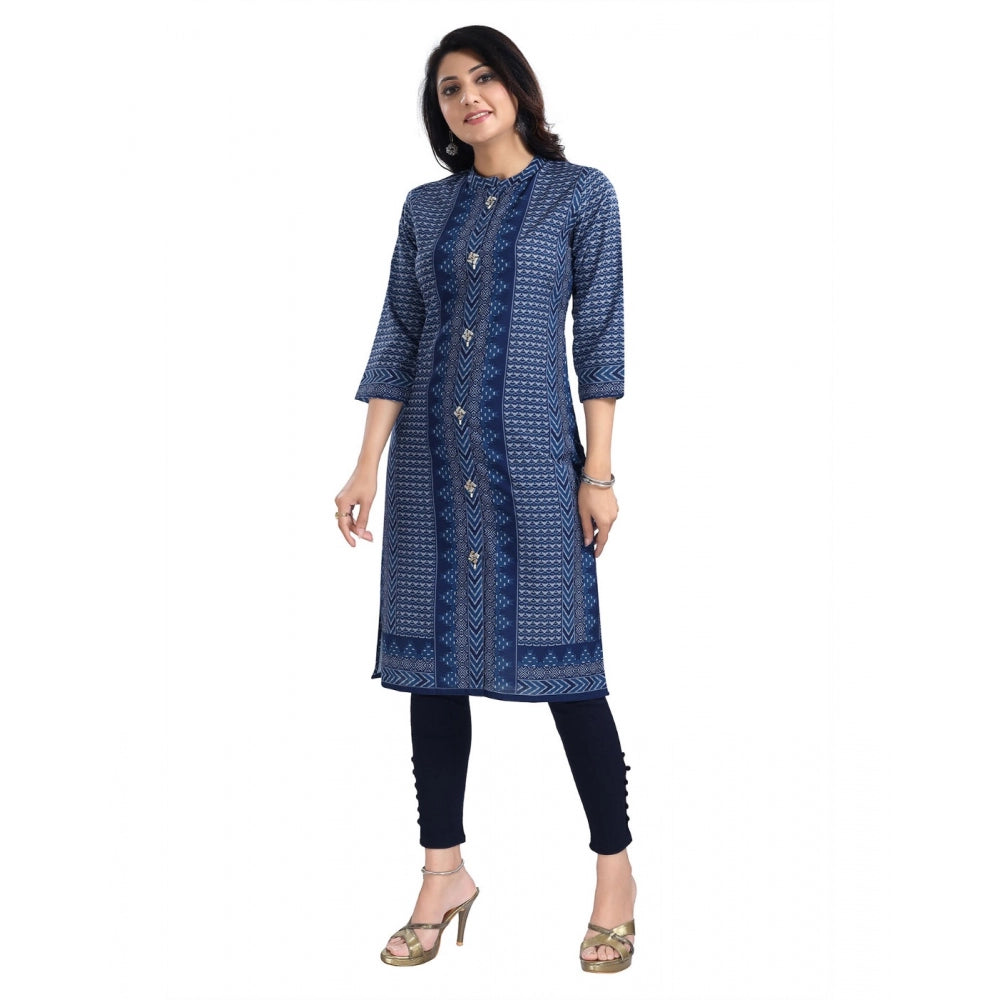 3/4th Sleeve Cotton Blend Tunic Long Kurti (Blue)