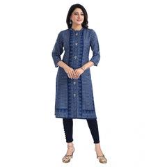 3/4th Sleeve Cotton Blend Tunic Long Kurti (Blue)