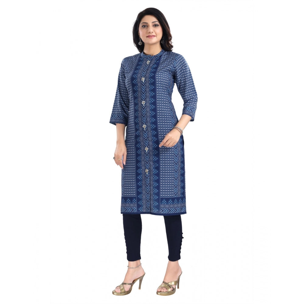 3/4th Sleeve Cotton Blend Tunic Long Kurti (Blue)