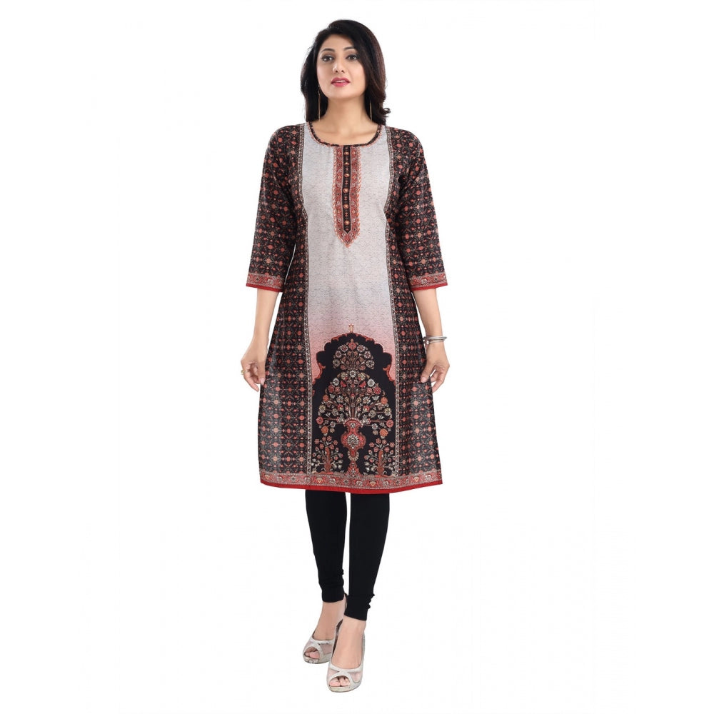 3/4th Sleeve Cotton Blend Tunic Long Kurti (Brown)