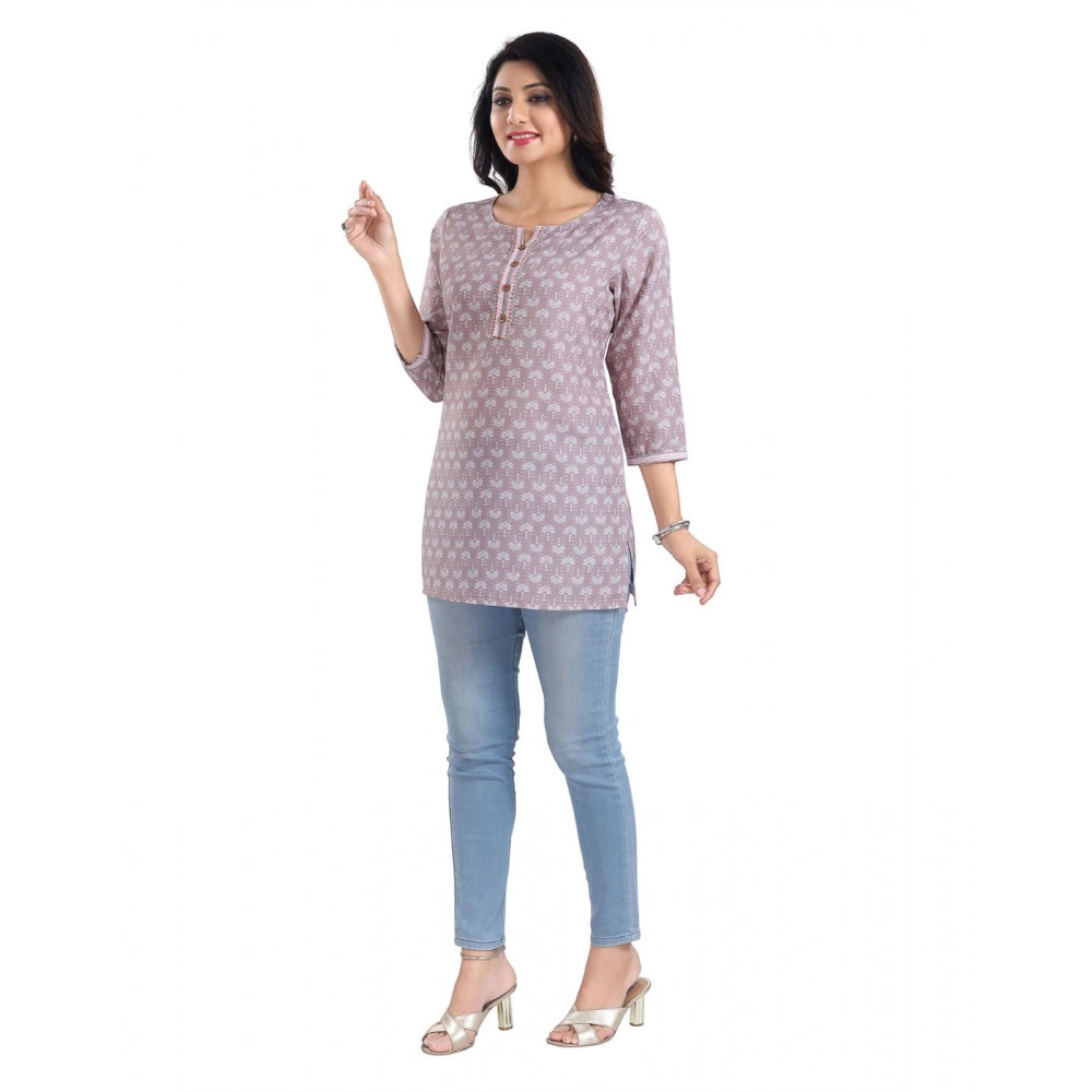 3/4th Sleeve Viscose Blend Tunic Short Top (Pink)