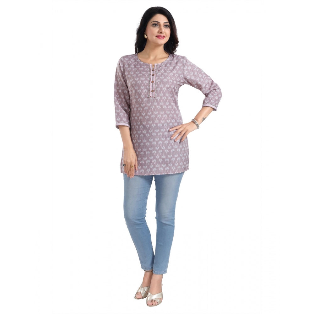 3/4th Sleeve Viscose Blend Tunic Short Top (Pink)