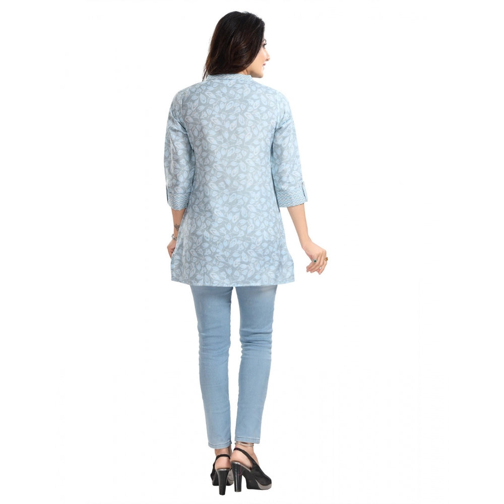 3/4th Sleeve Viscose Blend Tunic Short Top (Blue)