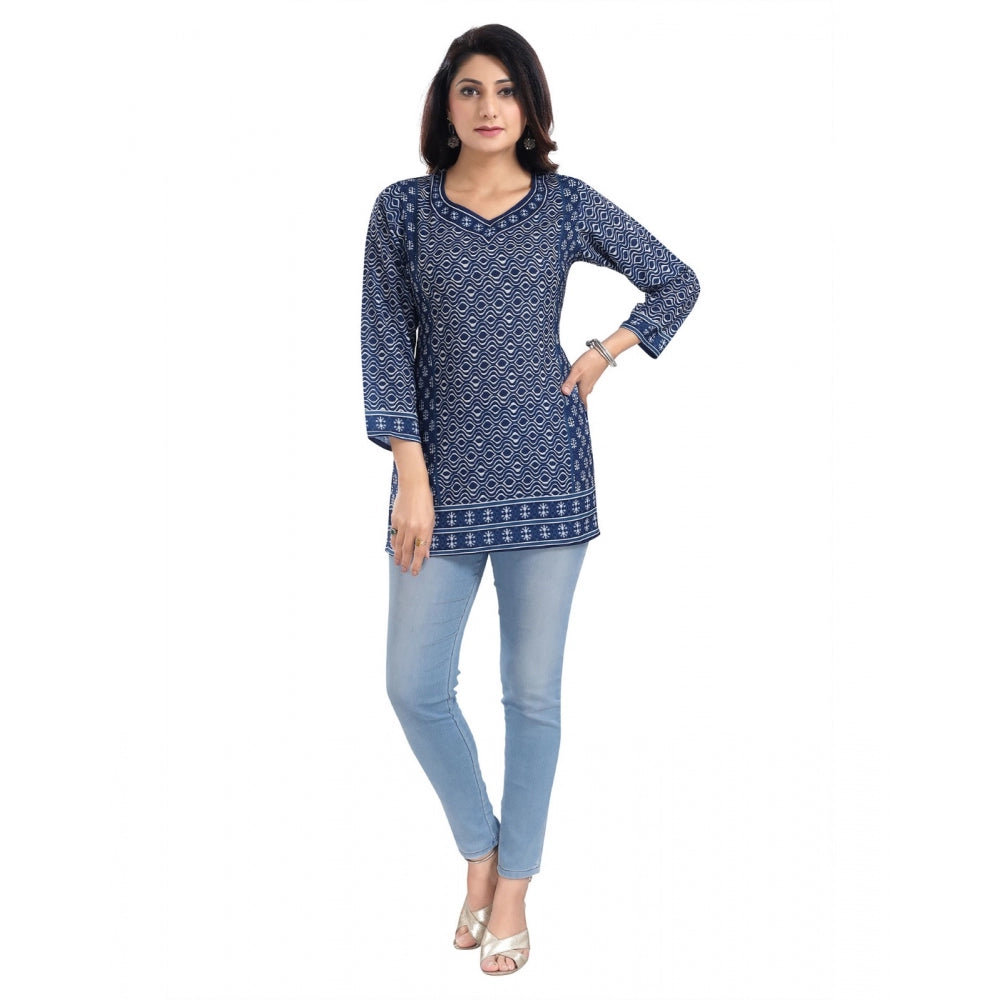 3/4th Sleeve Summer Cool Tunic Short Top (Blue)