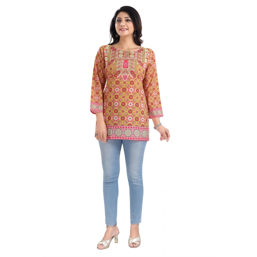 3/4th Sleeve Faux Crepe Tunic Short Top (Multicolor)