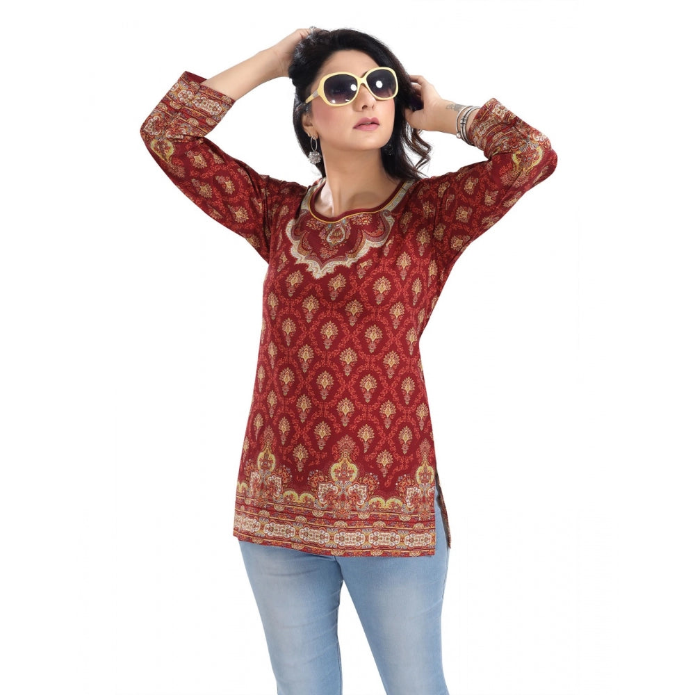 3/4th Sleeve Summer Cool Tunic Short Top (Red)