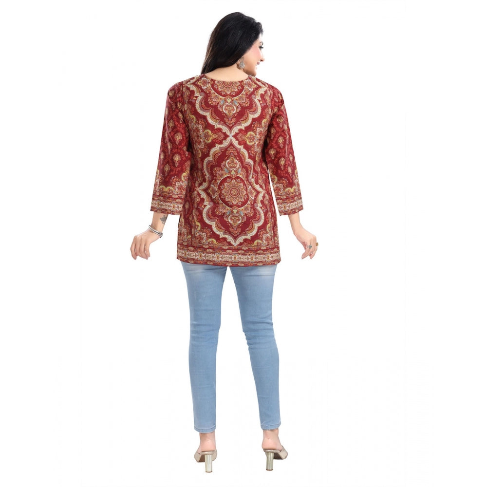 3/4th Sleeve Summer Cool Tunic Short Top (Red)