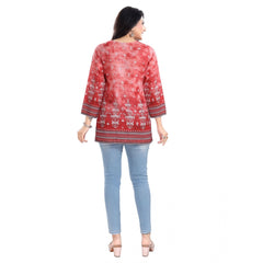 3/4th Sleeve Faux Crepe Tunic Short Top (Red)