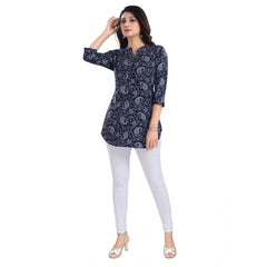 3/4th Sleeve Polyester Tunic Short Top (Blue)