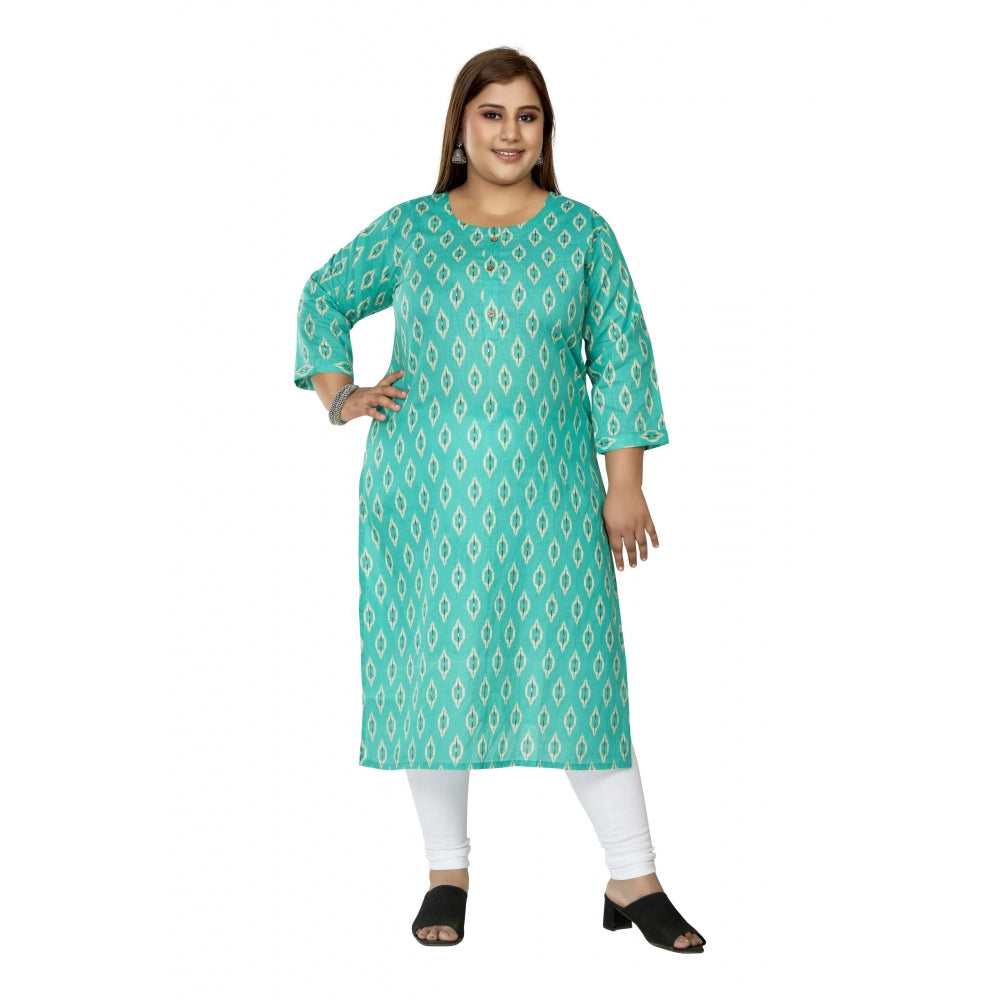 Women's Casual 3/4th Sleeve Ikkat Printed Pure Cotton Straight Kurti (Turquoise)