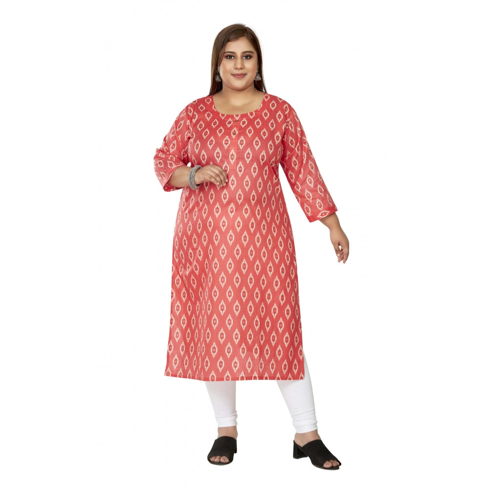 Women's Casual 3/4th Sleeve Ikkat Printed Pure Cotton Straight Kurti (Pink)