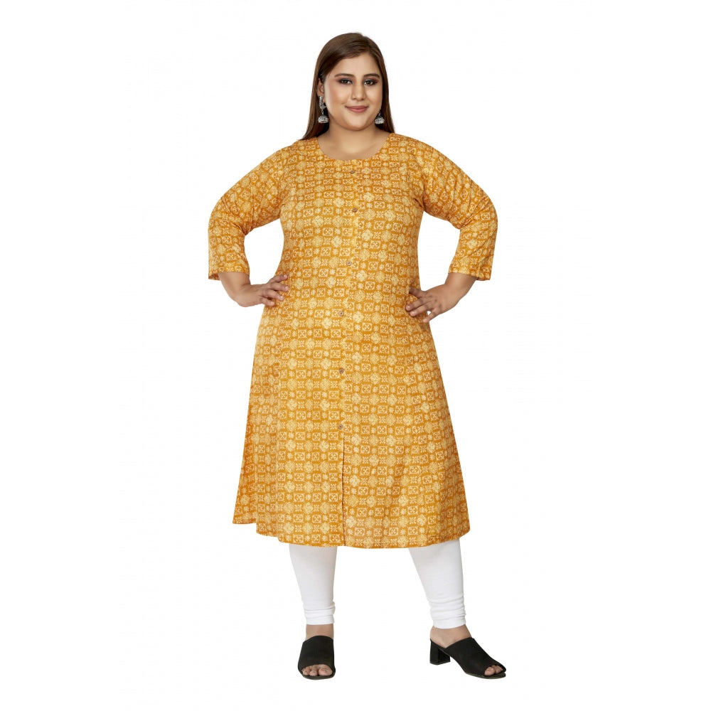 Women's Casual 3/4th Sleeve Regular Printed Pure Cotton Prince Cut A-Line Kurti (Yellow)