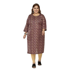 Women's Casual 3/4th Sleeve Golden Foil Printed Capsule Cotton Straight Kurti (Maroon)