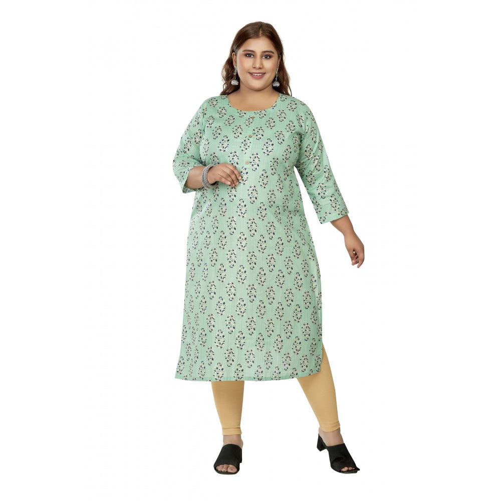 Women's Casual 3/4th Sleeve Golden Foil Printed Pure Cotton Straight Kurti (Pista Green)