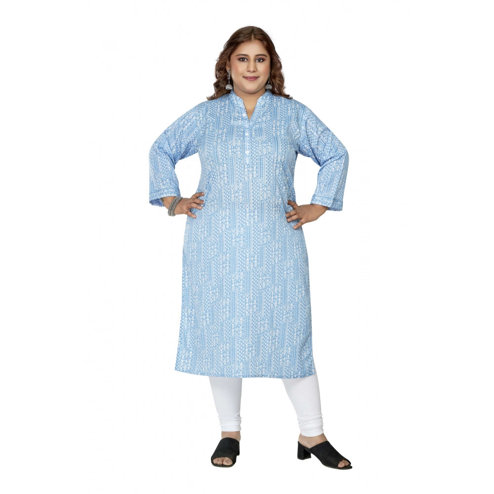 Women's Casual 3/4th Sleeve Full printed Imported Synthetic Straight Kurti (Blue)