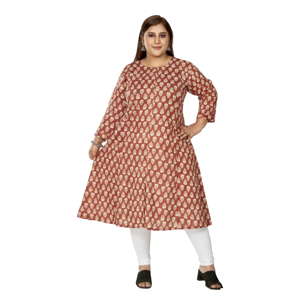 Women's Casual 3/4th Sleeve Printed Pure Cotton Prince Cut A-Line Kurti (Red)