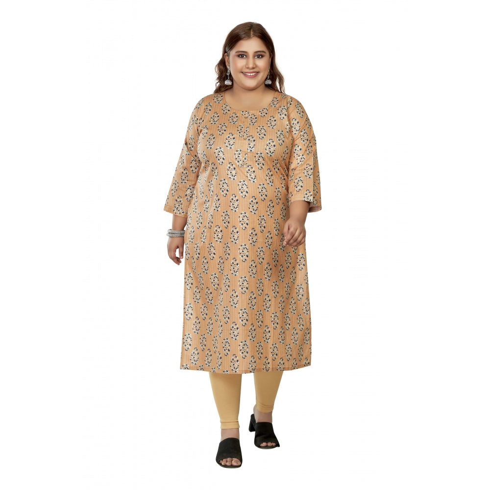 Women's Casual 3/4th Sleeve Golden Foil Printed Pure Cotton Straight Kurti (Light Orange)