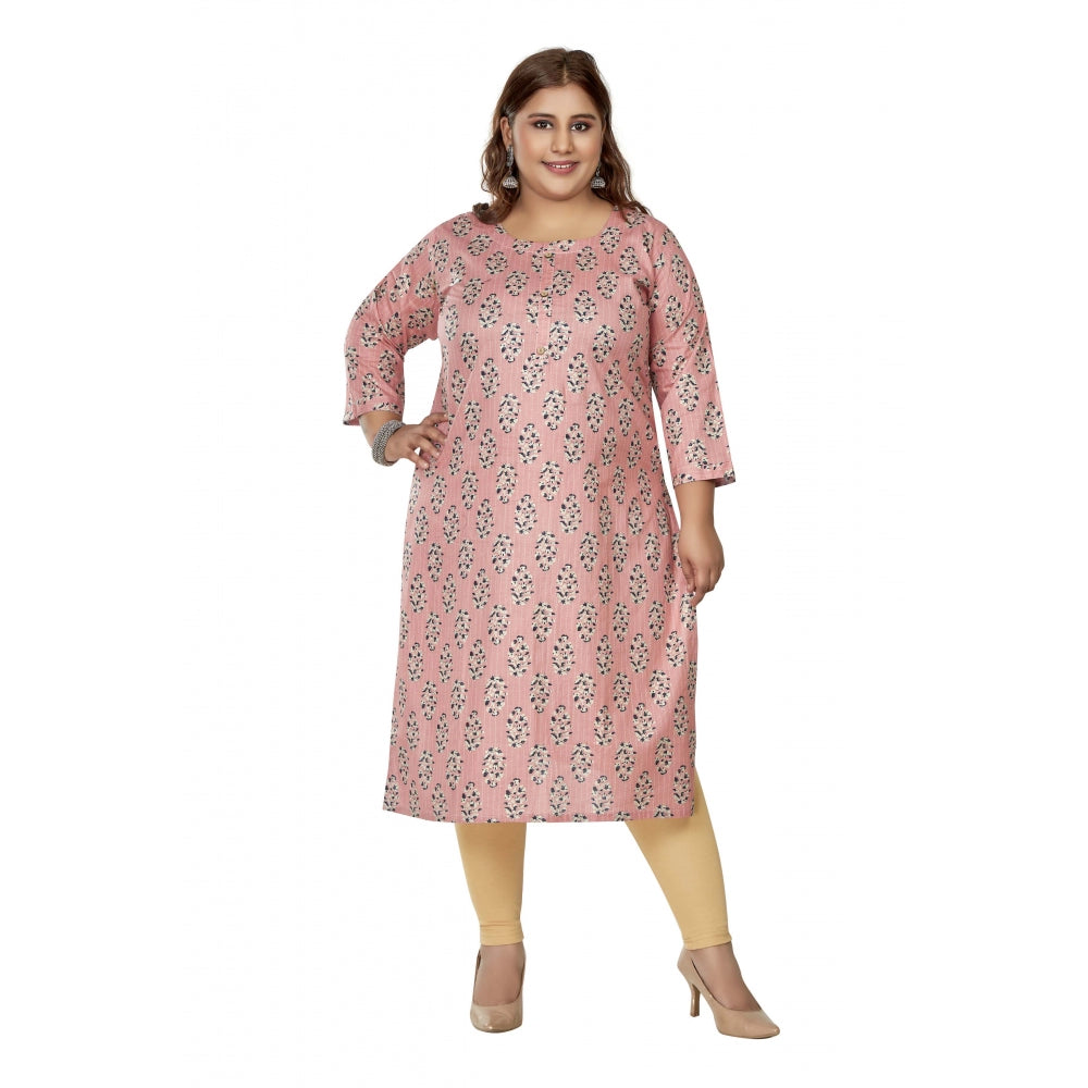 Women's Casual 3/4th Sleeve Golden Foil Printed Pure Cotton Straight Kurti (Coral Pink)