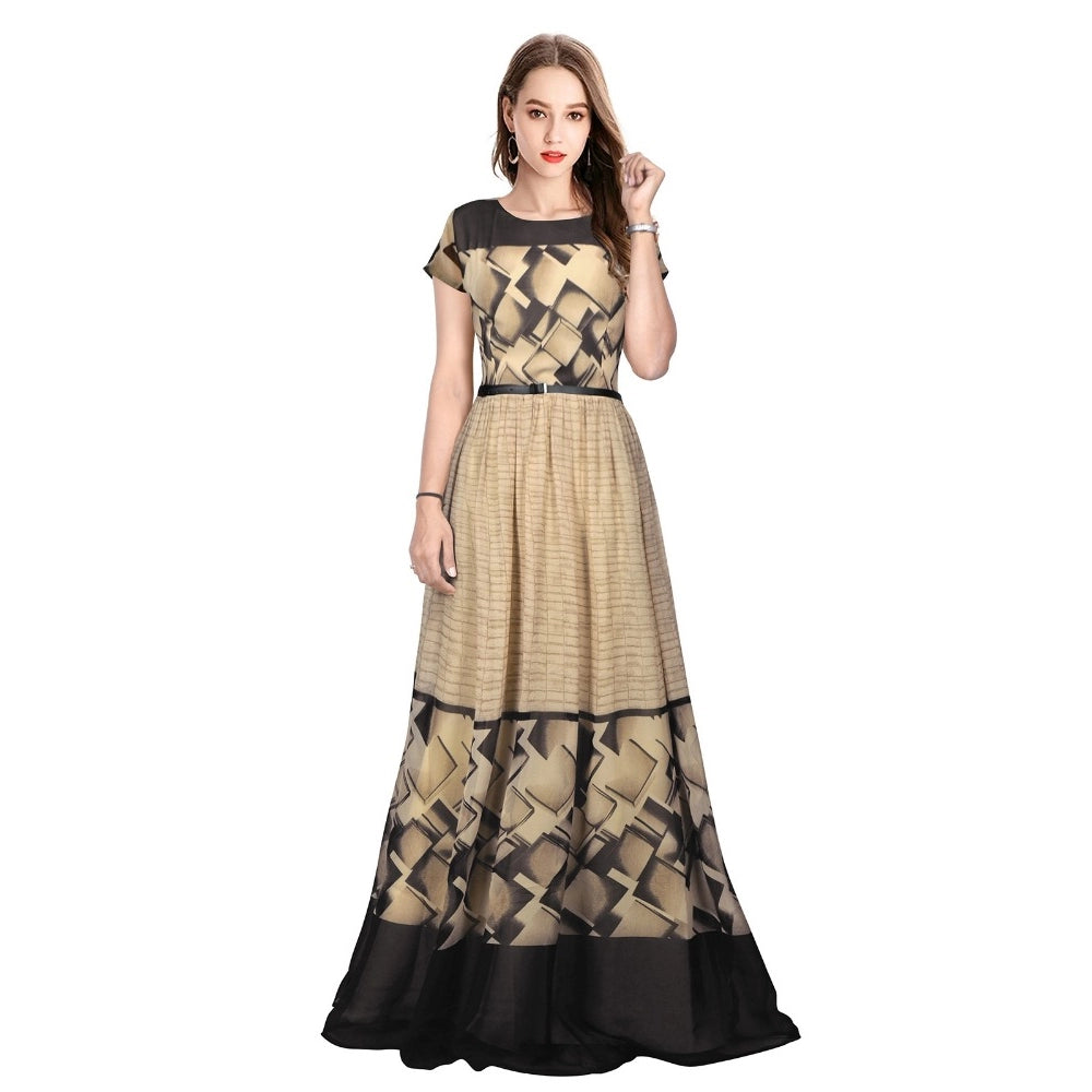 Women's Georgette Western Wear Flare Long Gown (Chiku)