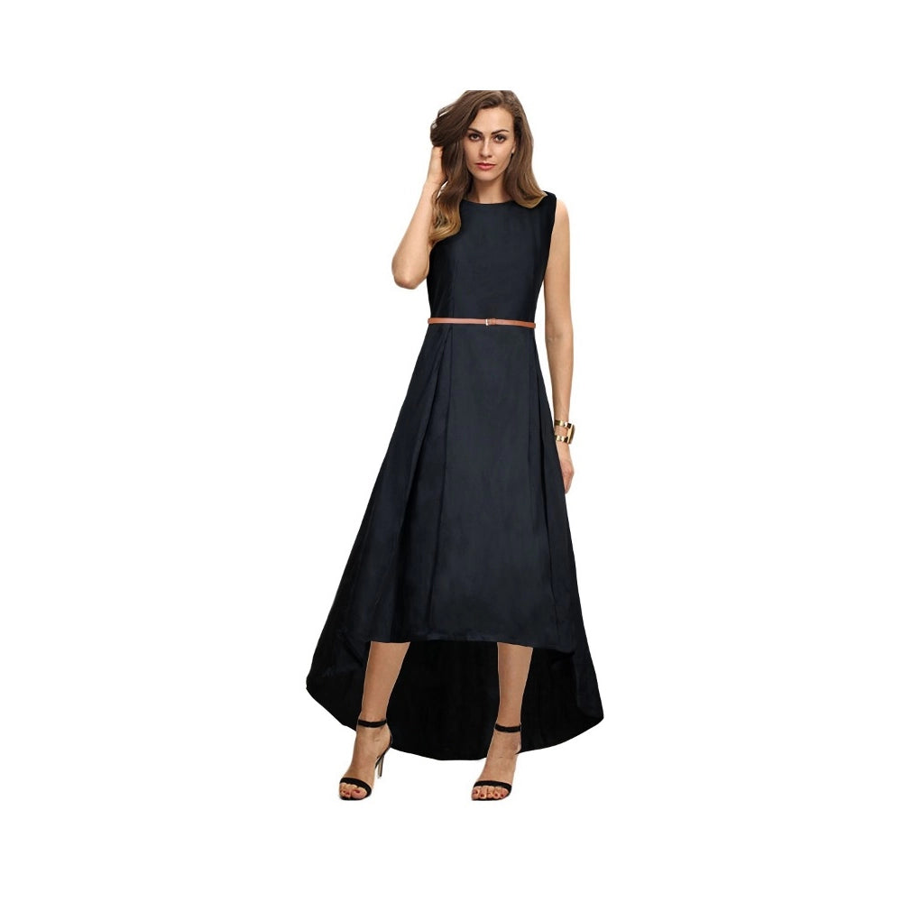 Women's Taffeta Silk Western Wear Flare Long Gown (Black)