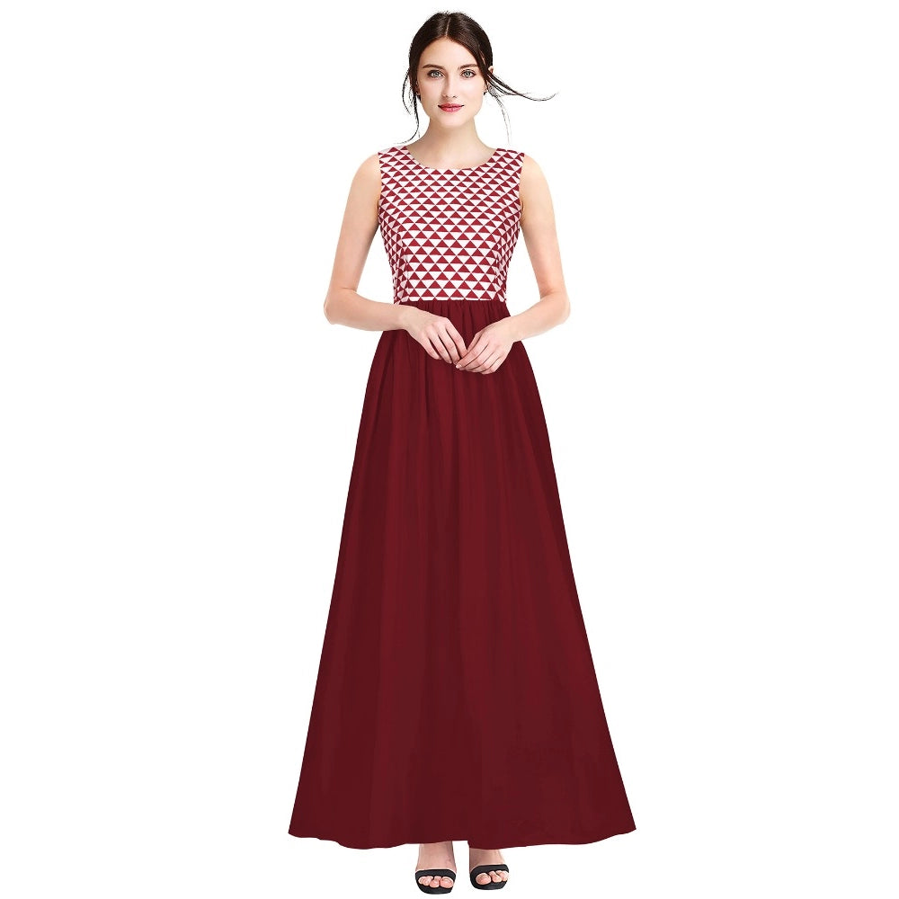 Women's American Crepe Western Wear Flare Long Gown (Maroon)