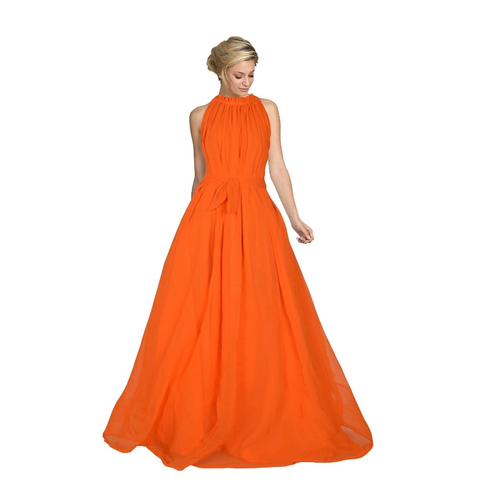 Women's Georgette Western Wear Flare Long Gown (Orange)