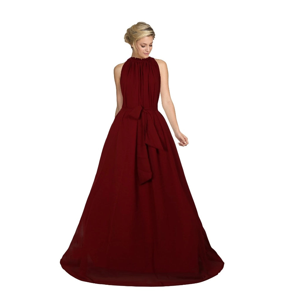 Women's Georgette Western Wear Flare Long Gown (Maroon)